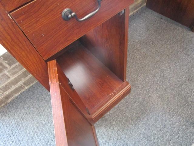 Wooden Veneer Computer Desk 1 Drawer, 1 Hutch Door w/ Inlay Shelf, Adjustable Shelves