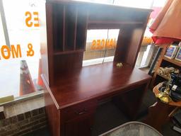 Wooden Veneer Computer Desk 1 Drawer, 1 Hutch Door w/ Inlay Shelf, Adjustable Shelves