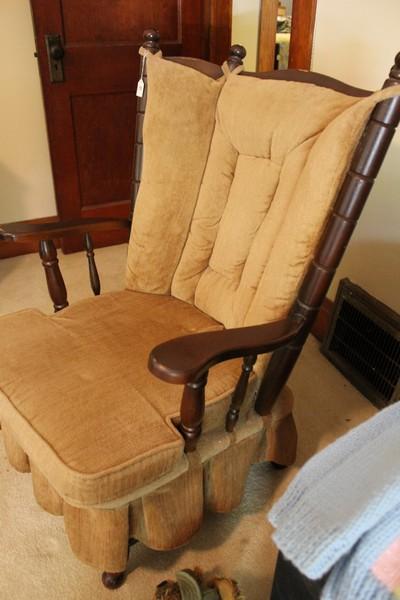 Vintage Bamboo-Spindle Style Wood Rocker Spindle Back/Arms