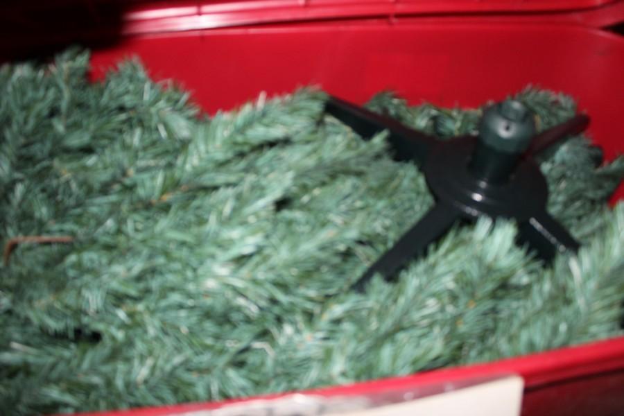 Christmas Lot - Plastic Christmas Tree in Box, Tinsel Accessories, Décor