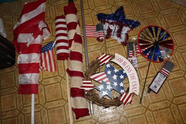 Lot - American Flags, Various Sizes, 1 w/ Metal Pole, Tinsel Star, Etc.