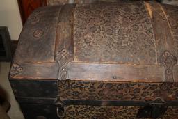 Early Camel Back Steamer Trunk  Embellished Floral Design w/ Tin/Wood trim and Tray Insert