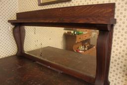Victorian Era Style Quarter-sawn Oak  Sideboard w/ Mirrored Back Splash 3 Drawers, 2 Doors on caster