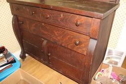 Victorian Era Style Quarter-sawn Oak  Sideboard w/ Mirrored Back Splash 3 Drawers, 2 Doors on caster