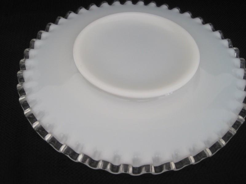 2 Fenton Silver Crest 8" Salad Plates Clear Crimped Crest on Milk Glass