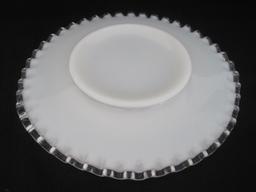 2 Fenton Silver Crest 8" Salad Plates Clear Crimped Crest on Milk Glass