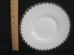 2 Fenton Silver Crest 8" Salad Plates Clear Crimped Crest on Milk Glass