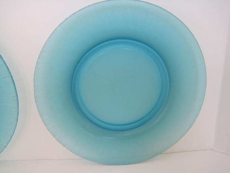 2 Fenton Aquamarine Stretch Glass Light Blue Iridescent Plates