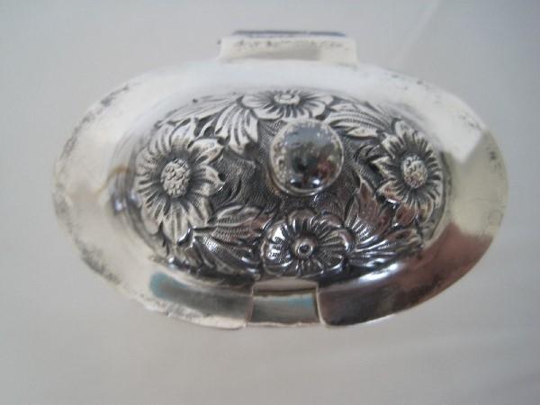 W.B. Sterling English Hallmark Repousse Design Hinged Lid, Crystal Base, Condiment Dish