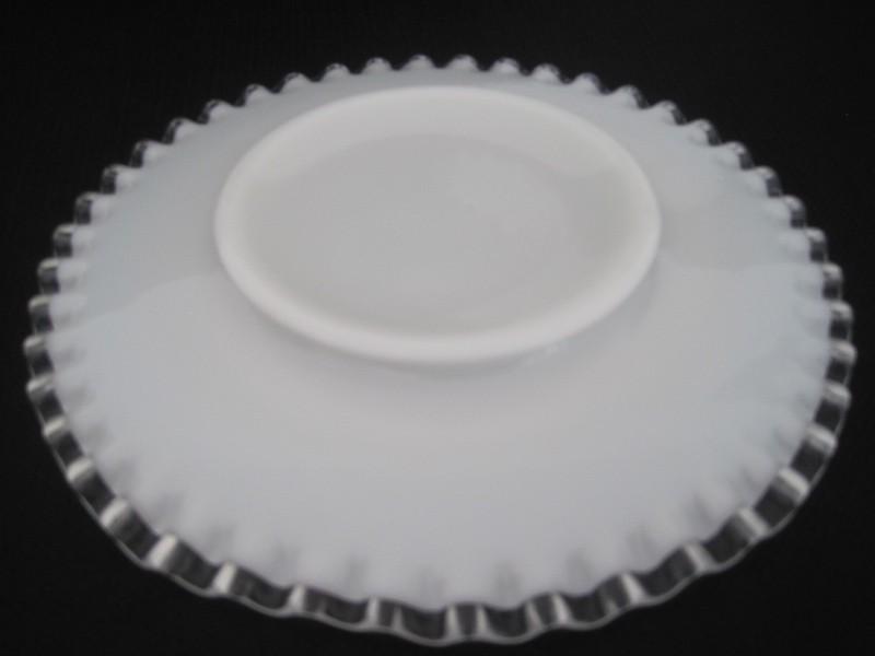 2 Fenton Silver Crest 8" Salad Plates Clear Crimped Crest on Milk Glass