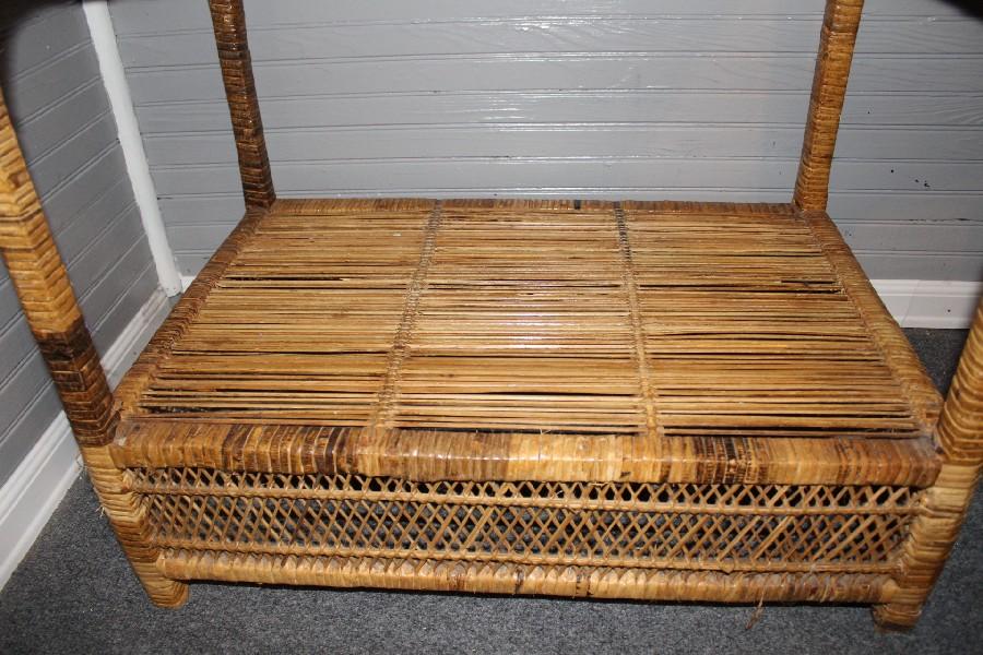2-Tier Wicker Lattice Side Table, Square Top w/ Curved Sides