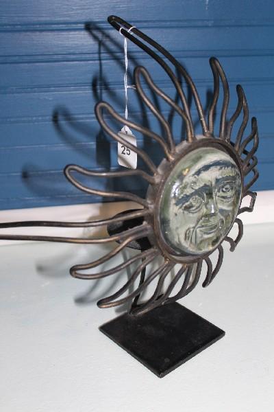 Glass Sun Face/Sunburst Design Metal Standing Votive Candle Holder