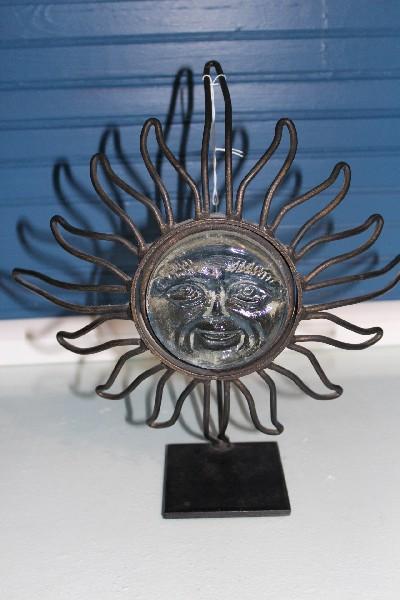 Glass Sun Face/Sunburst Design Metal Standing Votive Candle Holder