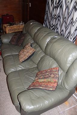 Pleather Green Upholstered Sectional Reclining Couch 3 Seat w/ Arms