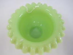 Fenton Vaseline Uranium Glass Lime Green Persian Medallion Pattern Footed Bowl