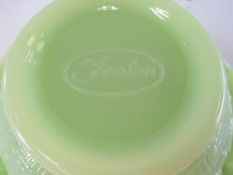 Fenton Vaseline Uranium Glass Lime Green Persian Medallion Pattern Footed Bowl