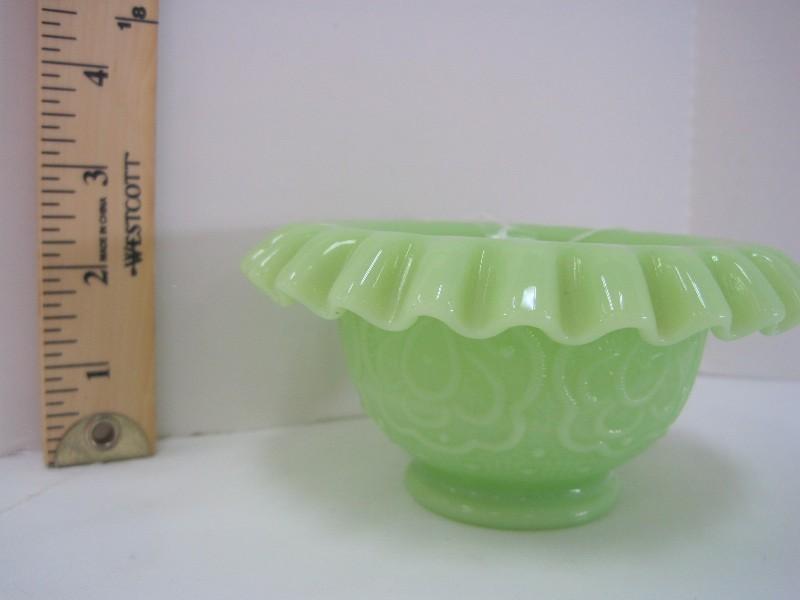 Fenton Vaseline Uranium Glass Lime Green Persian Medallion Pattern Footed Bowl