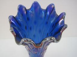 Super Rare Northwood Glass Co. Tree Trunk Pattern Sapphire Cobalt Iridescent Carnival Vase