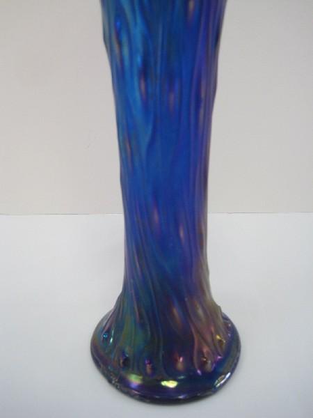 Super Rare Northwood Glass Co. Tree Trunk Pattern Sapphire Cobalt Iridescent Carnival Vase