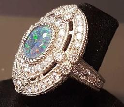 Judith Ripka Sterling Oval Opal Triplet Ring w/ 2.05 ct tw Diamonique