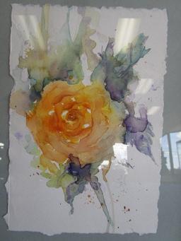 Hand Painted Water Color Tangarine Rose, Artist Signed
