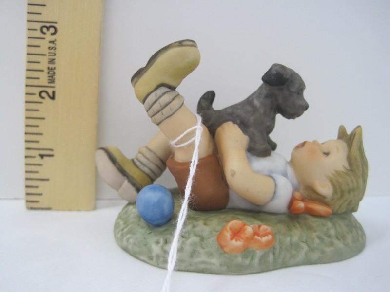 Goebel Hummel Bisque "Pals" Little Boy Playing Ball w/ Puppy Figurine © 1996