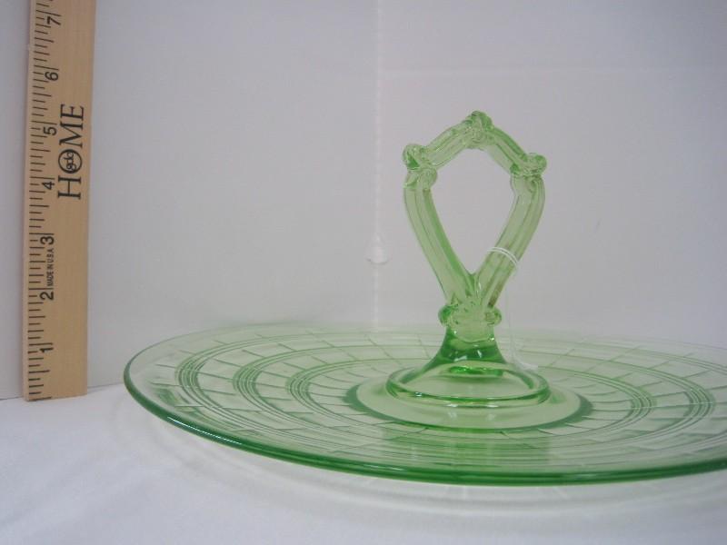 Anchor Hocking Depression Uranium Vaseline Glass Center Handled Serving Tray