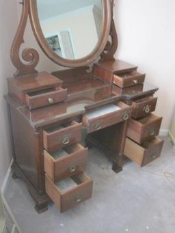 The Continental Furniture Co. Walnut Vanity w/ Framed Mirror, Glove Box
