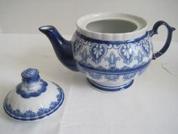 Pacific Rim China Hand Painted Teapot Cobalt French Fleur De Lis Design