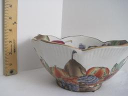 Semi-Porcelain Lotus Flower Form Bowl w/ Hand Painted Fruit Basket Pattern