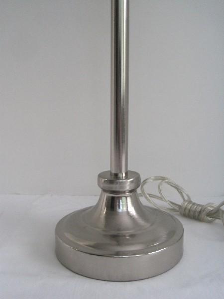 Contemporary Brushed Stainless Banquet Lamp w/ Crackle Glass Font