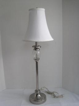 Contemporary Brushed Stainless Banquet Lamp w/ Crackle Glass Font