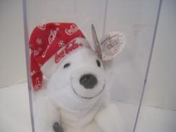 Collectible Coca-Cola Bean Bag Plush Toy Polar Bear Wearing Cap w/ Coke Bottle