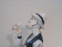 F.E.I. Inc. Porcelain Blue/White Elderly Man Going to Market w/ Burro Figurine