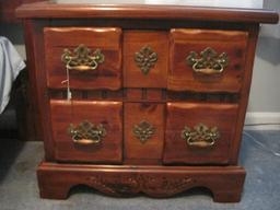 American Traditional Pine 2 Drawer Night Stand Buttermold Design, Brass Finish Pulls