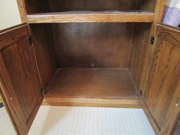 Wooden Side Table w/ 2 Hutch Doors, 1 Shelf Brass Pulls