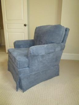 Blue Upholstered Swivel Arm Chair