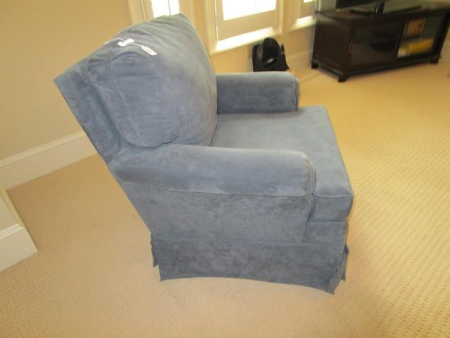 Blue Upholstered Swivel Arm Chair