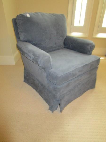 Blue Upholstered Swivel Arm Chair