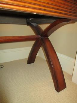 Wooden Panel Top Side Table, Crossed Legged Base, Ribbed Sides