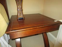 Wooden Panel Top Side Table, Crossed Legged Base, Ribbed Sides