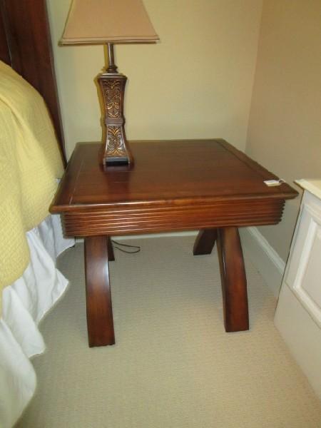 Wooden Panel Top Side Table, Crossed Legged Base, Ribbed Sides