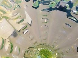 Pressed Fruit Server Uranium Glass Crimped Rim Bead Pattern