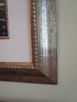 Riverfront/Apartment/Boat Scene Print in Gilted Antiqued Patina Beaded Frame/Matt