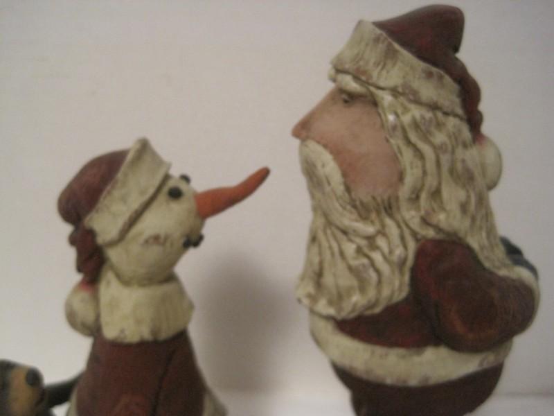 American Chestnut Folk Art Titled "The Twins" Santa Claus, Snowman & Bear Figurine