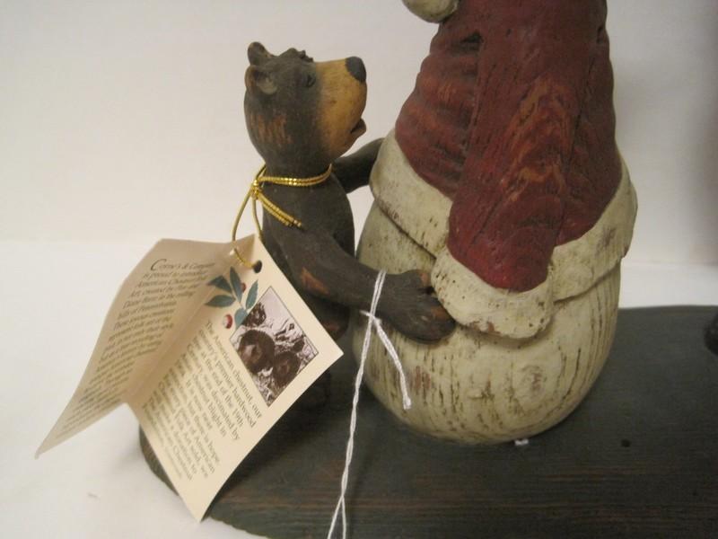 American Chestnut Folk Art Titled "The Twins" Santa Claus, Snowman & Bear Figurine