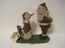 American Chestnut Folk Art Titled "The Twins" Santa Claus, Snowman & Bear Figurine