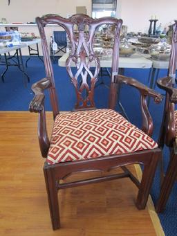 Solid Mahogany Wooden Chairs by Art Welling w/ Ornate Acanthus Leaf/Lattice Backs