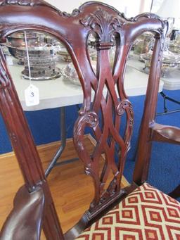 Solid Mahogany Wooden Chairs by Art Welling w/ Ornate Acanthus Leaf/Lattice Backs