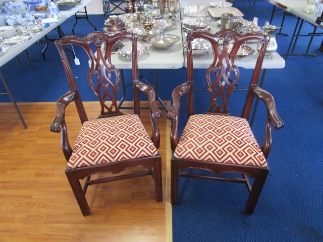 Solid Mahogany Wooden Chairs by Art Welling w/ Ornate Acanthus Leaf/Lattice Backs